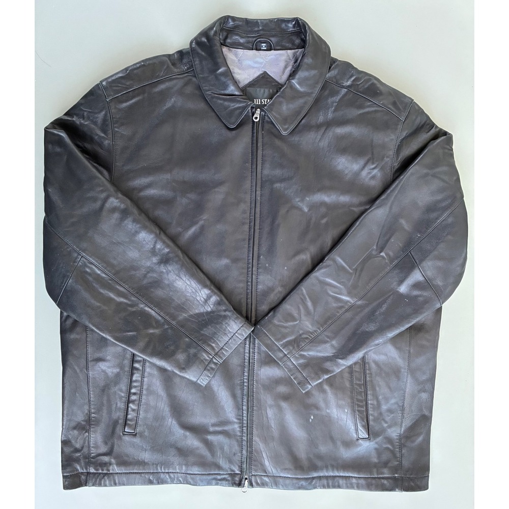III State Mens Black Genuine Leather Full Zip Quilted‎ Lined Jacket XL